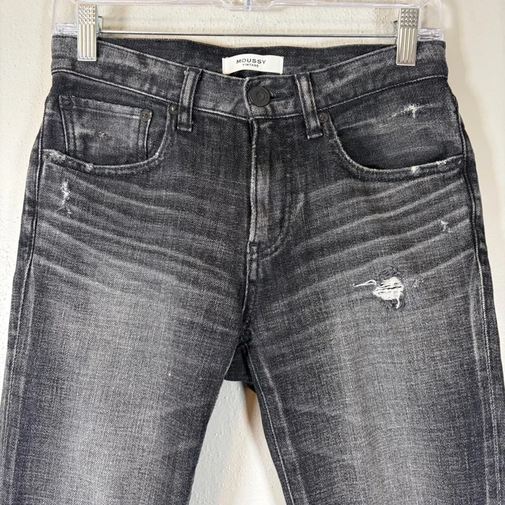Moussy Vintage Skinny Jeans Womens Size 25 Faded Black Distressed Denim Japan‎